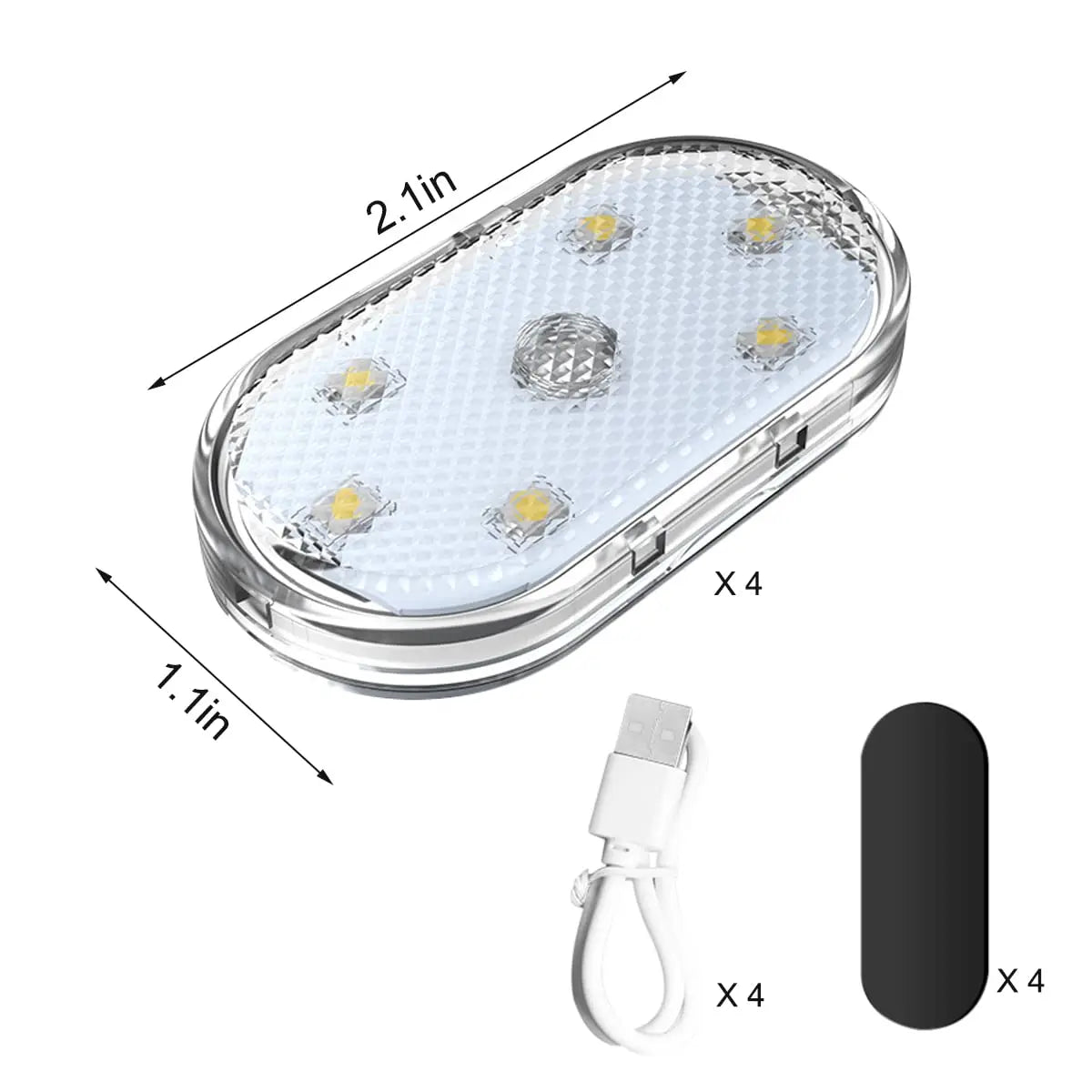 4Pcs Car LED Lights Interior Wireless 7 Colors with 6 LED Beads Portable USB Rechargeable Interior Led Night Light for Car Decor